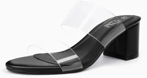 MUSSHOE Clear Sandals for Women,Two Clear Strap Women Heels Sandals,Open Toe Low Block Chunky Dress Sandals Pumps Shoes