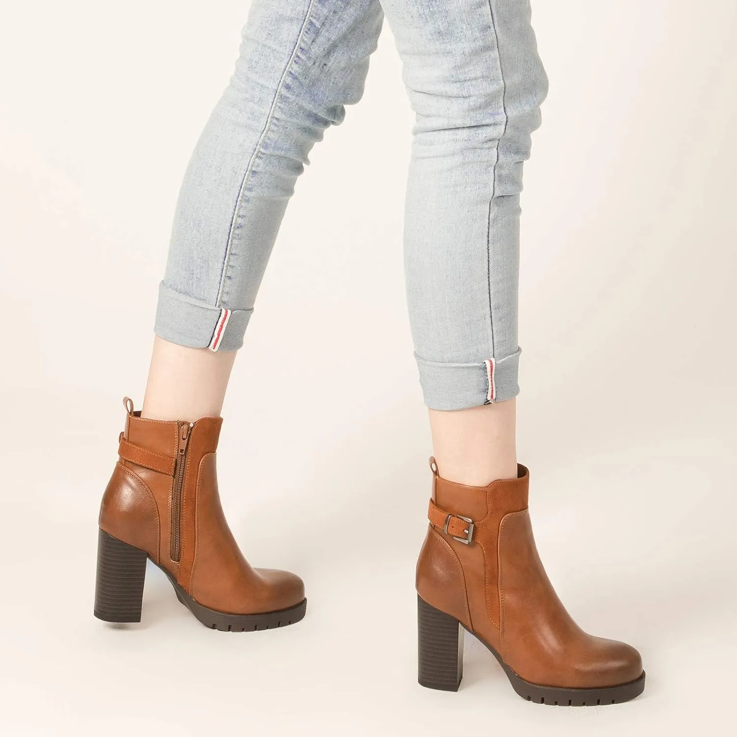 mysoft Women's Ankle Boots Chunky Stacked Heel Zipper Booties - Available in Wide Sizes