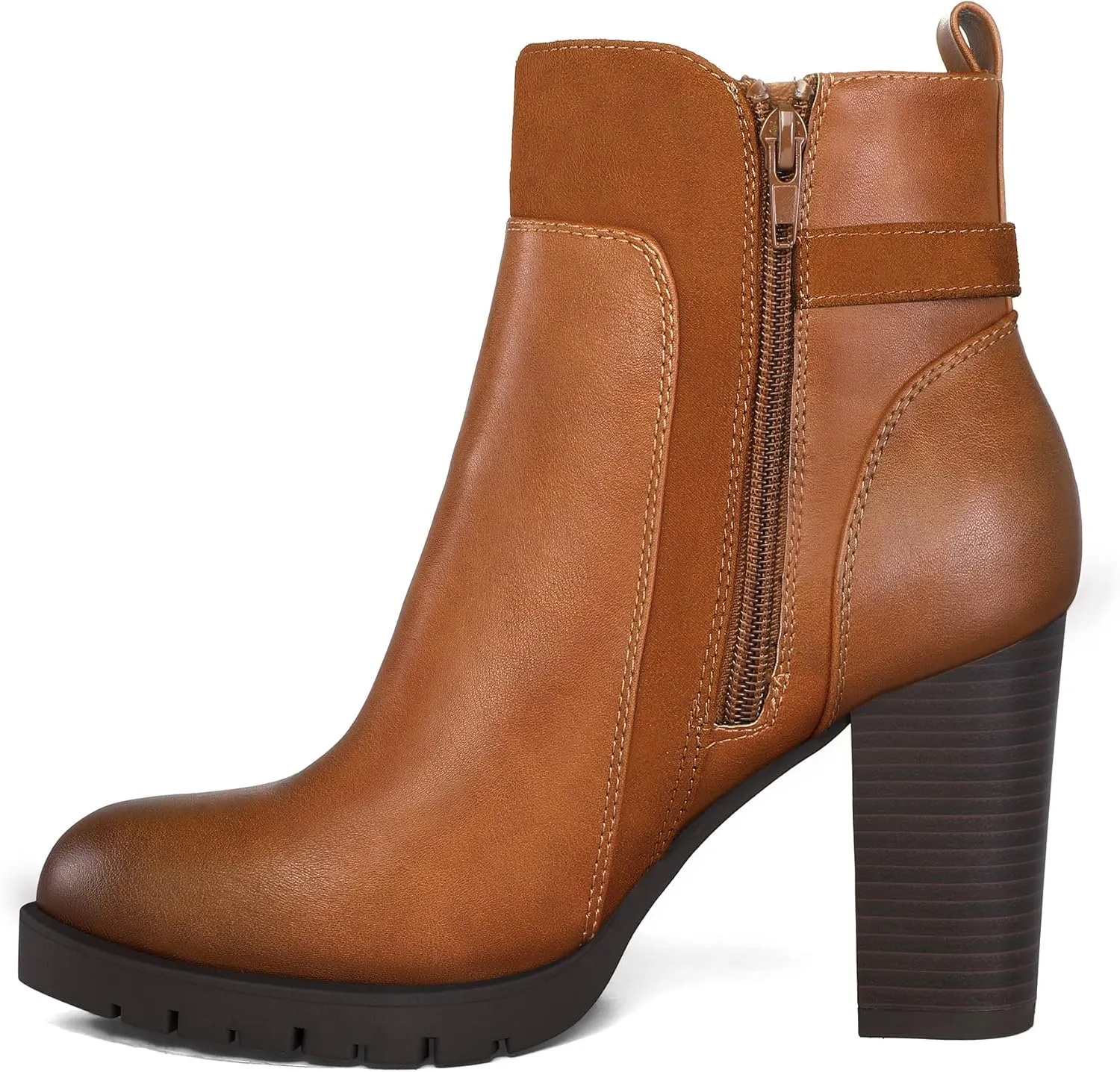 mysoft Women's Ankle Boots Chunky Stacked Heel Zipper Booties - Available in Wide Sizes