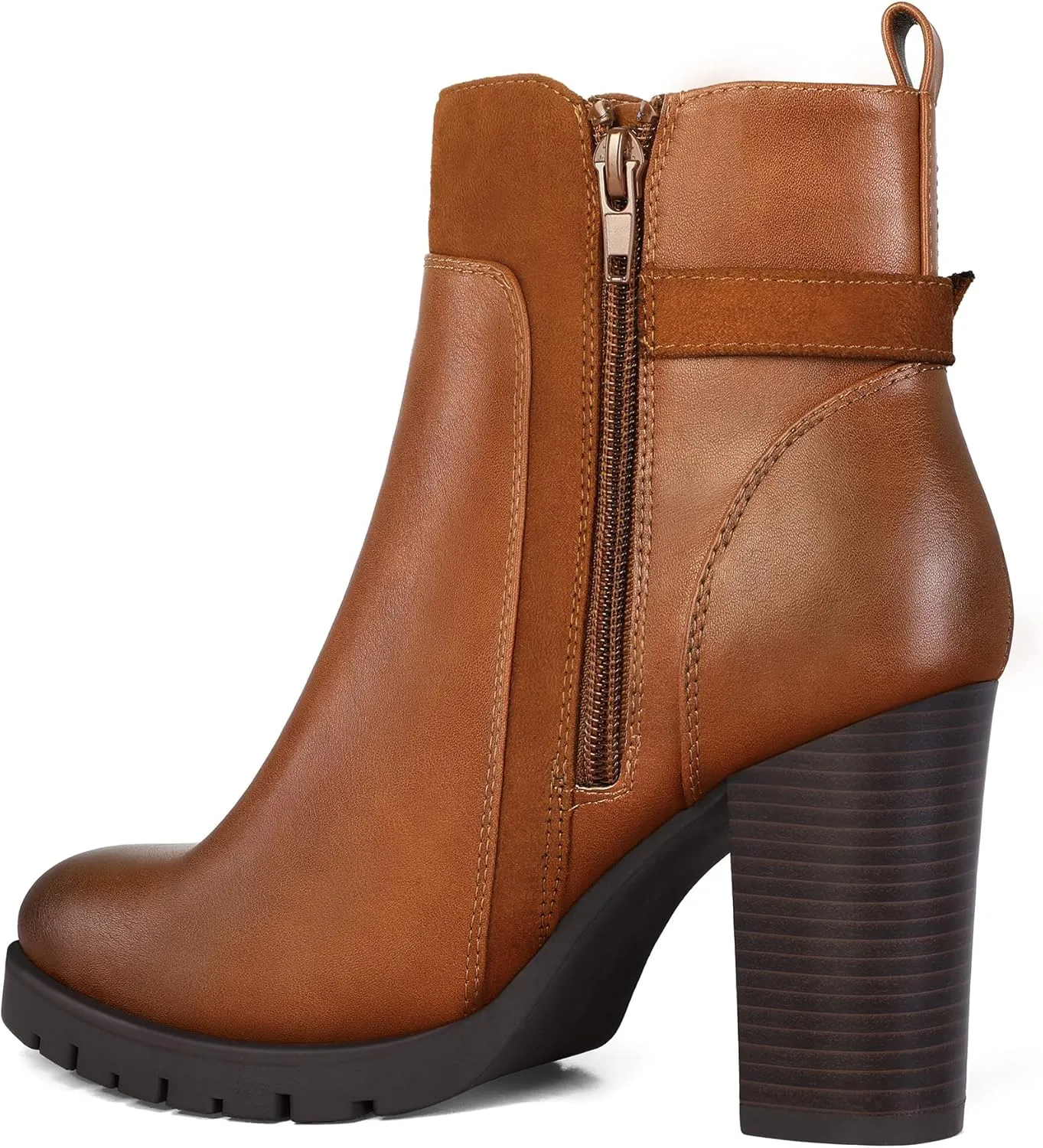 mysoft Women's Ankle Boots Chunky Stacked Heel Zipper Booties - Available in Wide Sizes