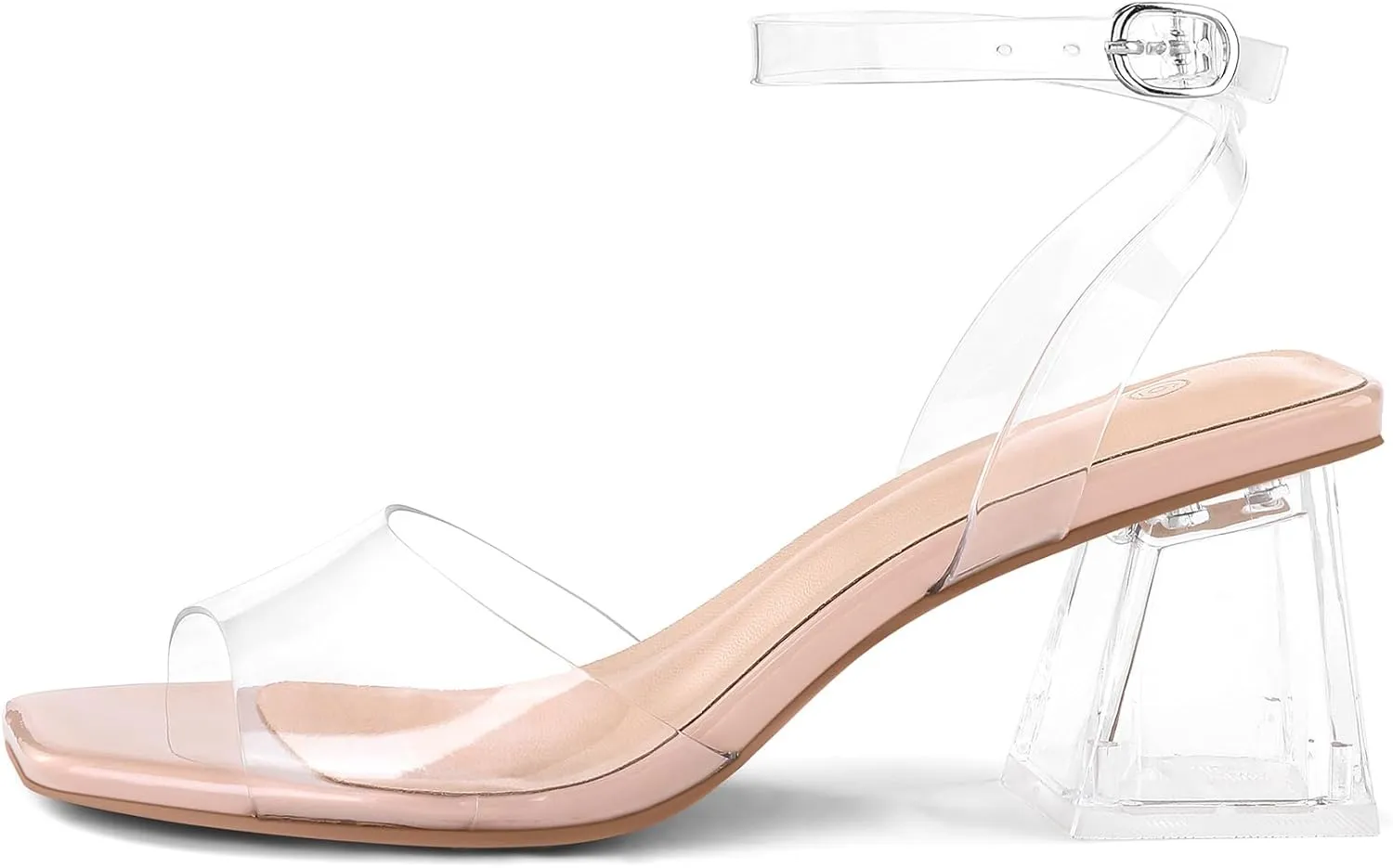 mysoft Women's Clear Heels Low Chunky Heel Open Toe Transparent Zebra Rhinestones Block Heeled Sandals Ankle Strap Shoes