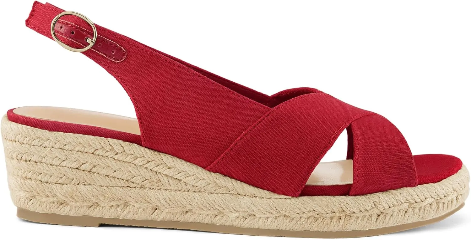 mysoft Women's Espadrille Sandals Low Wedge Platform Open Toe Slingback Ankle Strap Criss Cross Slip On Summer Shoes