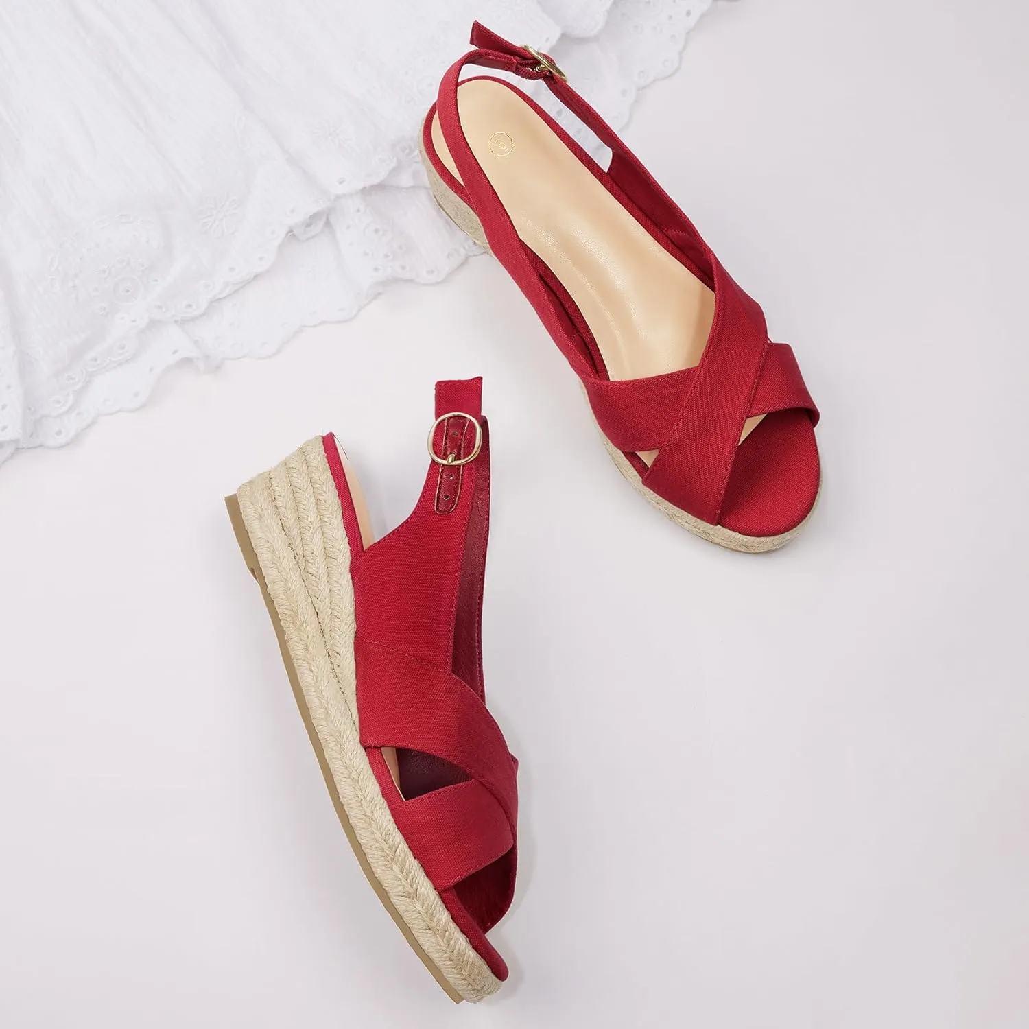 mysoft Women's Espadrille Sandals Low Wedge Platform Open Toe Slingback Ankle Strap Criss Cross Slip On Summer Shoes