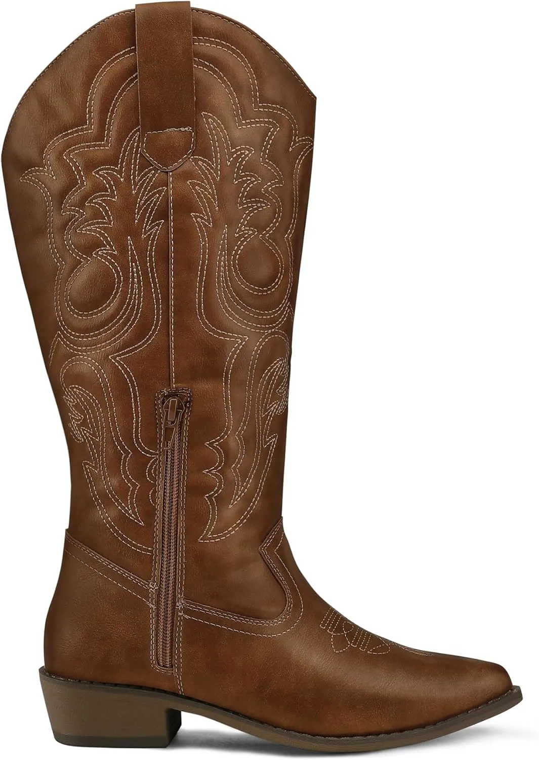 mysoft Women's Wide Calf Cowboy Boots Pull on Cowgirl Embroidered Mid Calf Pointed Toe Chunky Heel Western Boots