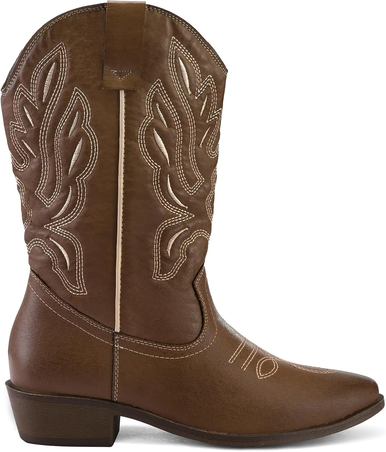 mysoft Women's Wide Calf Cowboy Boots Pull-On Mid-Calf Embroidered Pointed Toe Retro Western Boots