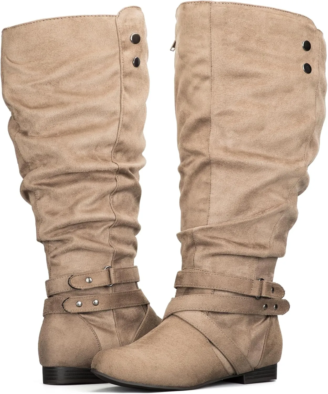 mysoft Women's Wide Calf Knee High Boots Flat Tall Boots with Side Zippers