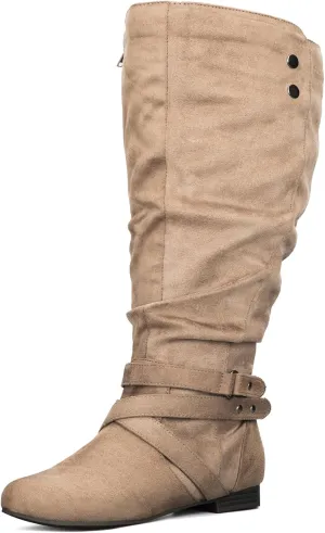 mysoft Women's Wide Calf Knee High Boots Flat Tall Boots with Side Zippers