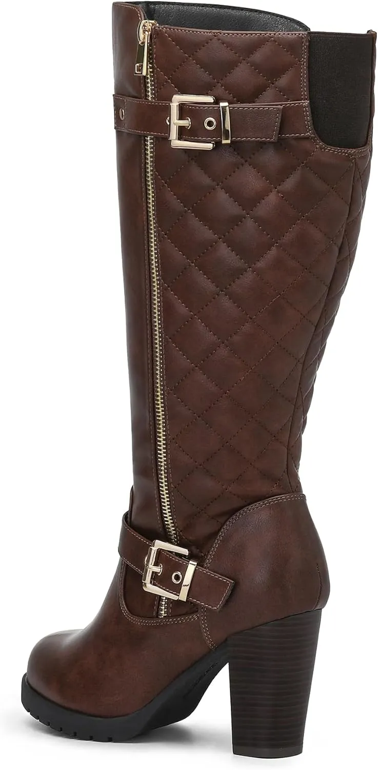 mysoft Women's Wide/Extra Wide Calf Knee High Boots Chunky Block Heel Round Toe Tall Boots Side Zipper