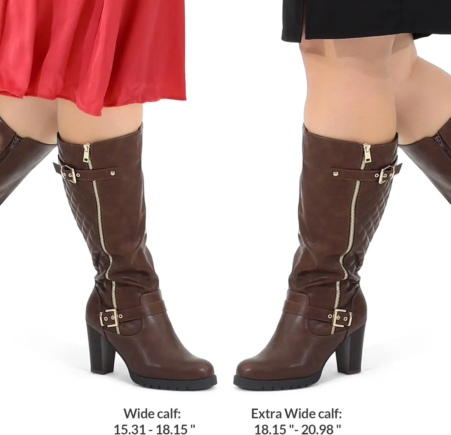 mysoft Women's Wide/Extra Wide Calf Knee High Boots Chunky Block Heel Round Toe Tall Boots Side Zipper