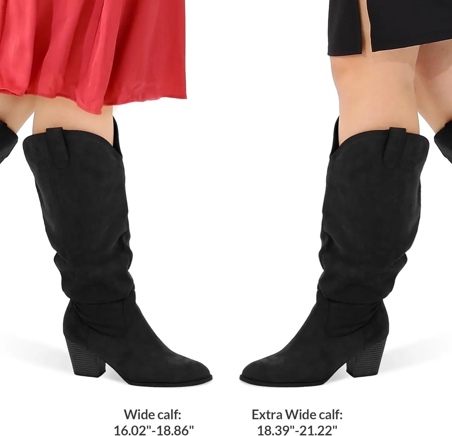 mysoft Women's Wide/Extra Wide Calf Knee High Boots Cowgirl Low Chunky Stacked Heel Wide Width Pointed Toe Slouchy Tall Boots with Zippers