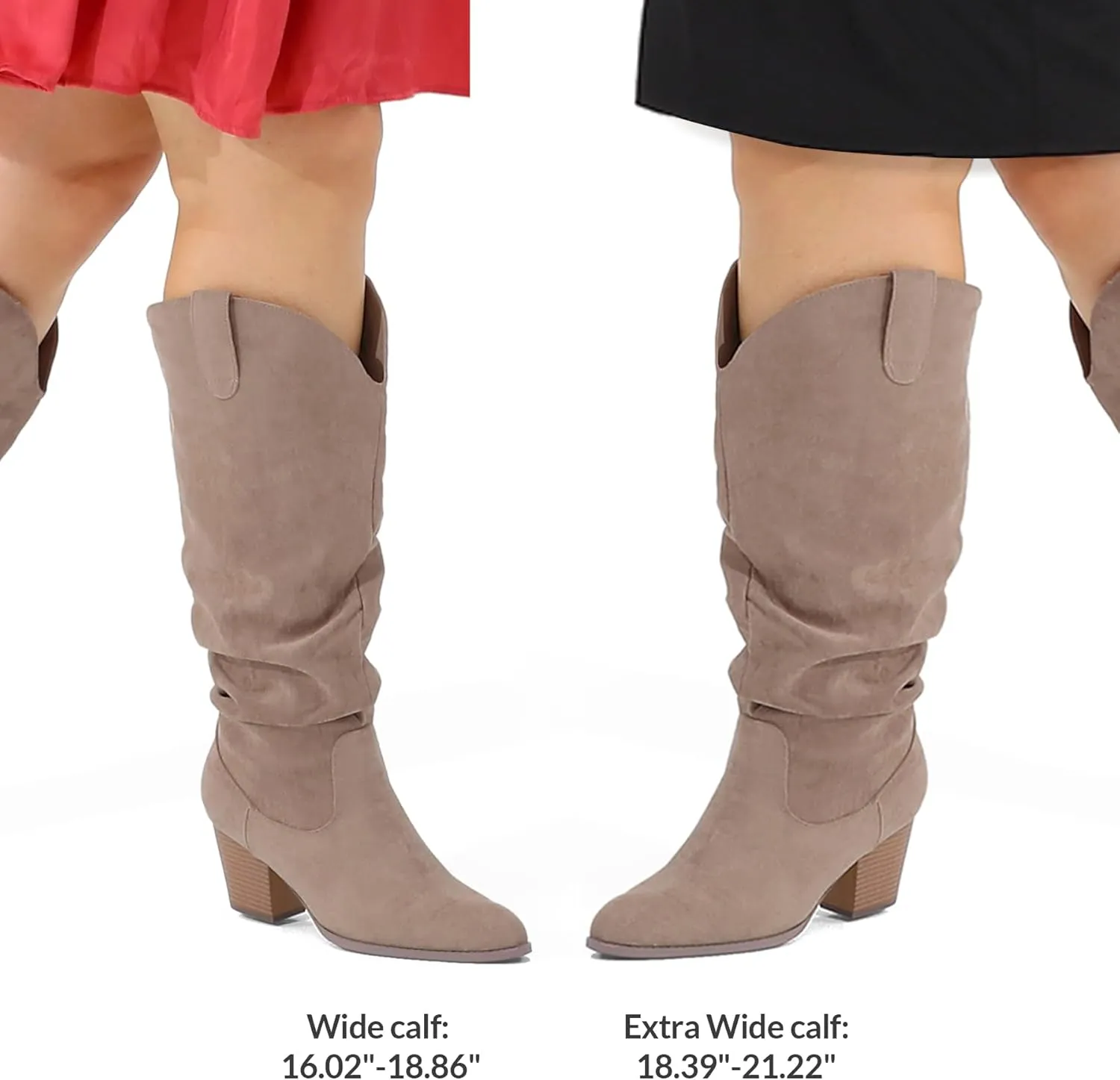 mysoft Women's Wide/Extra Wide Calf Knee High Boots Cowgirl Low Chunky Stacked Heel Wide Width Pointed Toe Slouchy Tall Boots with Zippers