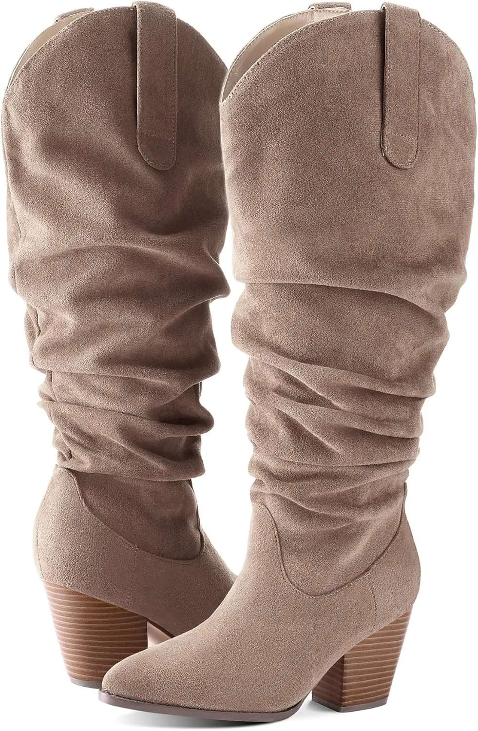 mysoft Women's Wide/Extra Wide Calf Knee High Boots Cowgirl Low Chunky Stacked Heel Wide Width Pointed Toe Slouchy Tall Boots with Zippers