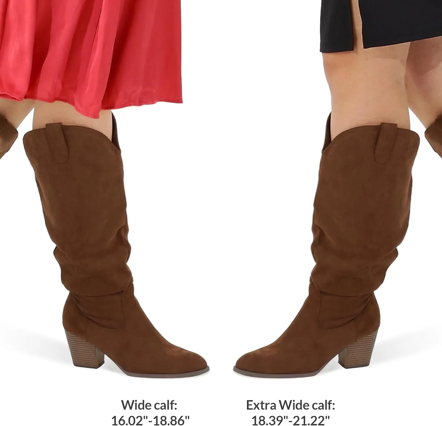mysoft Women's Wide/Extra Wide Calf Knee High Boots Cowgirl Low Chunky Stacked Heel Wide Width Pointed Toe Slouchy Tall Boots with Zippers