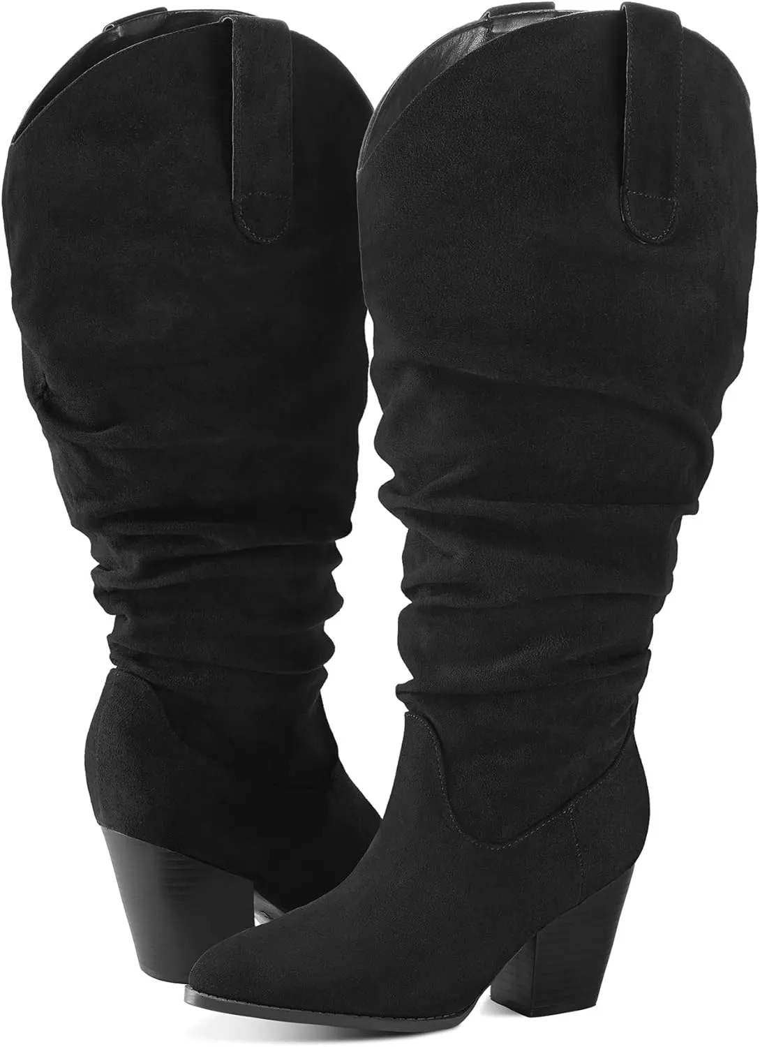 mysoft Women's Wide/Extra Wide Calf Knee High Boots Cowgirl Low Chunky Stacked Heel Wide Width Pointed Toe Slouchy Tall Boots with Zippers