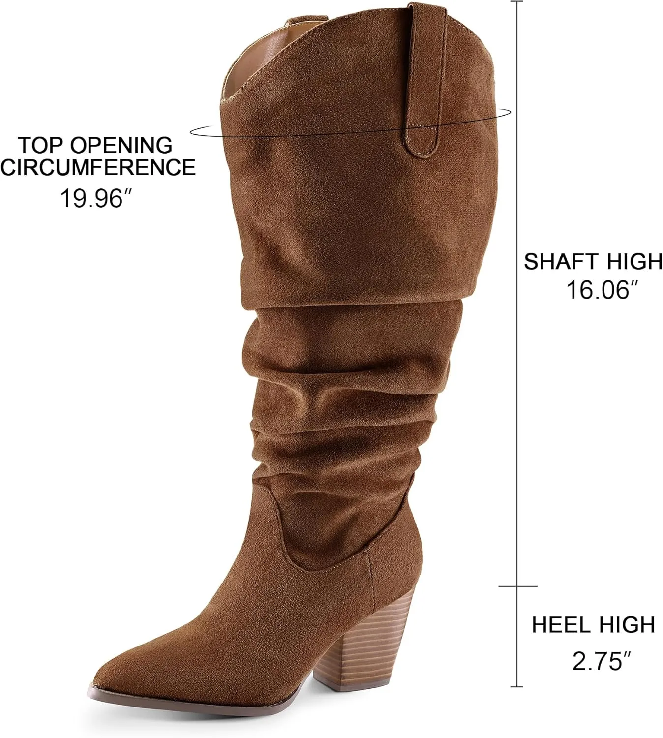 mysoft Women's Wide/Extra Wide Calf Knee High Boots Cowgirl Low Chunky Stacked Heel Wide Width Pointed Toe Slouchy Tall Boots with Zippers