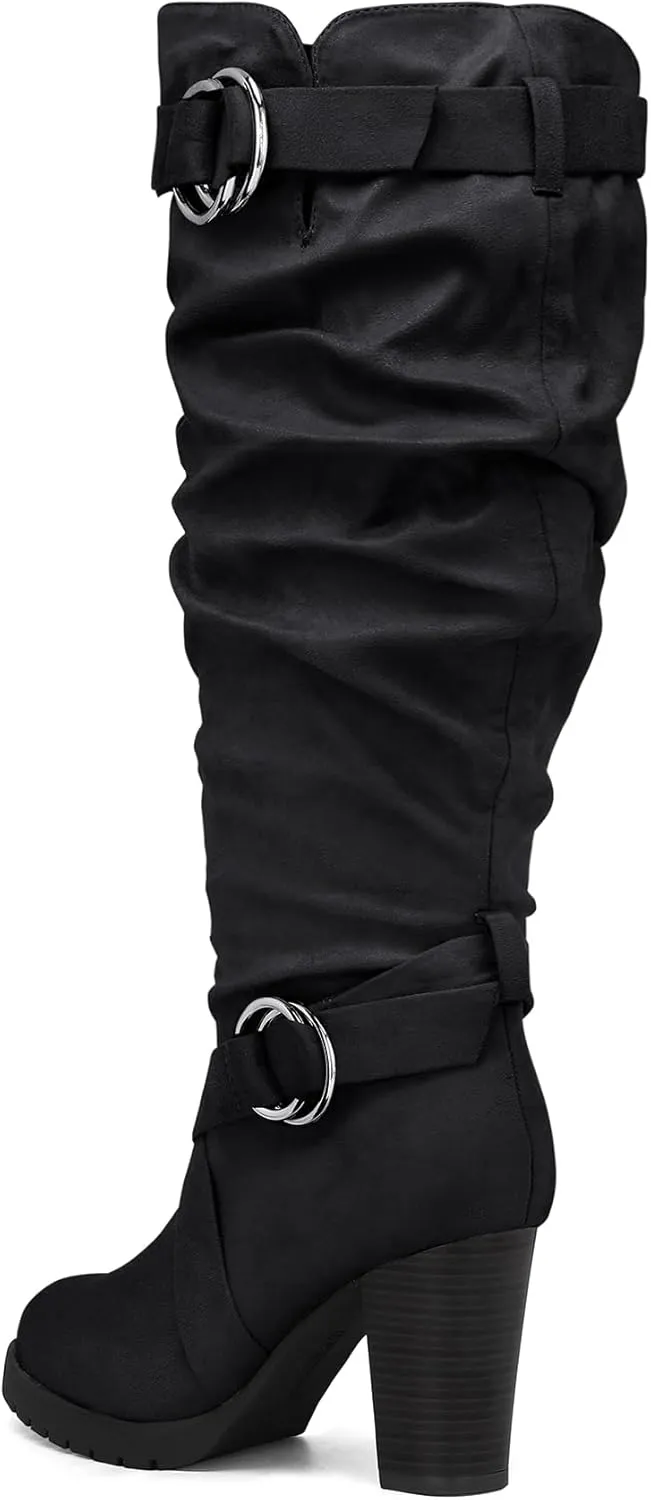 mysoft Women's Wide/Extra Wide Calf Knee High Boots Fashion Chunky Block Heel Pull On Winter Boots with Side Zippers