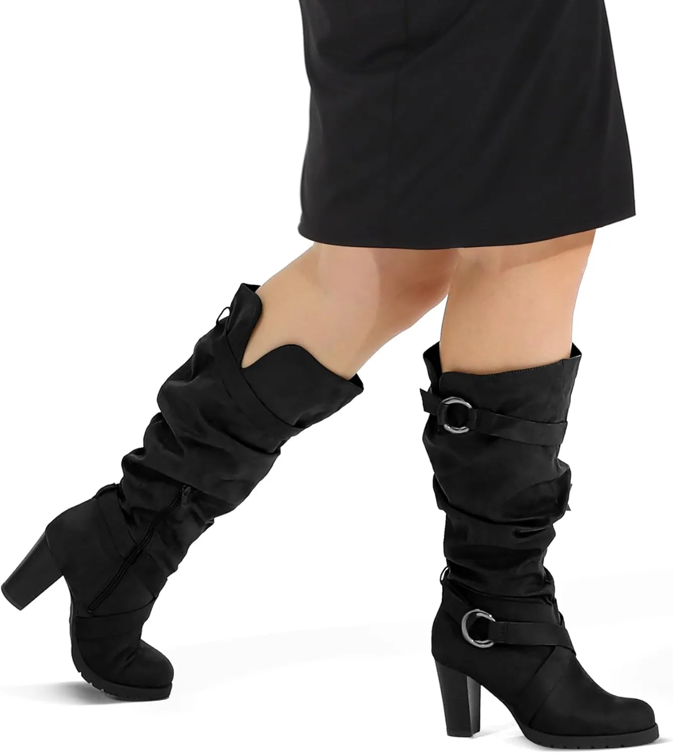 mysoft Women's Wide/Extra Wide Calf Knee High Boots Fashion Chunky Block Heel Pull On Winter Boots with Side Zippers