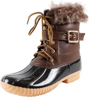 Nature Breeze Duck-01 Women's Chic Lace Up Buckled Duck Waterproof Snow Boots,Brown,8