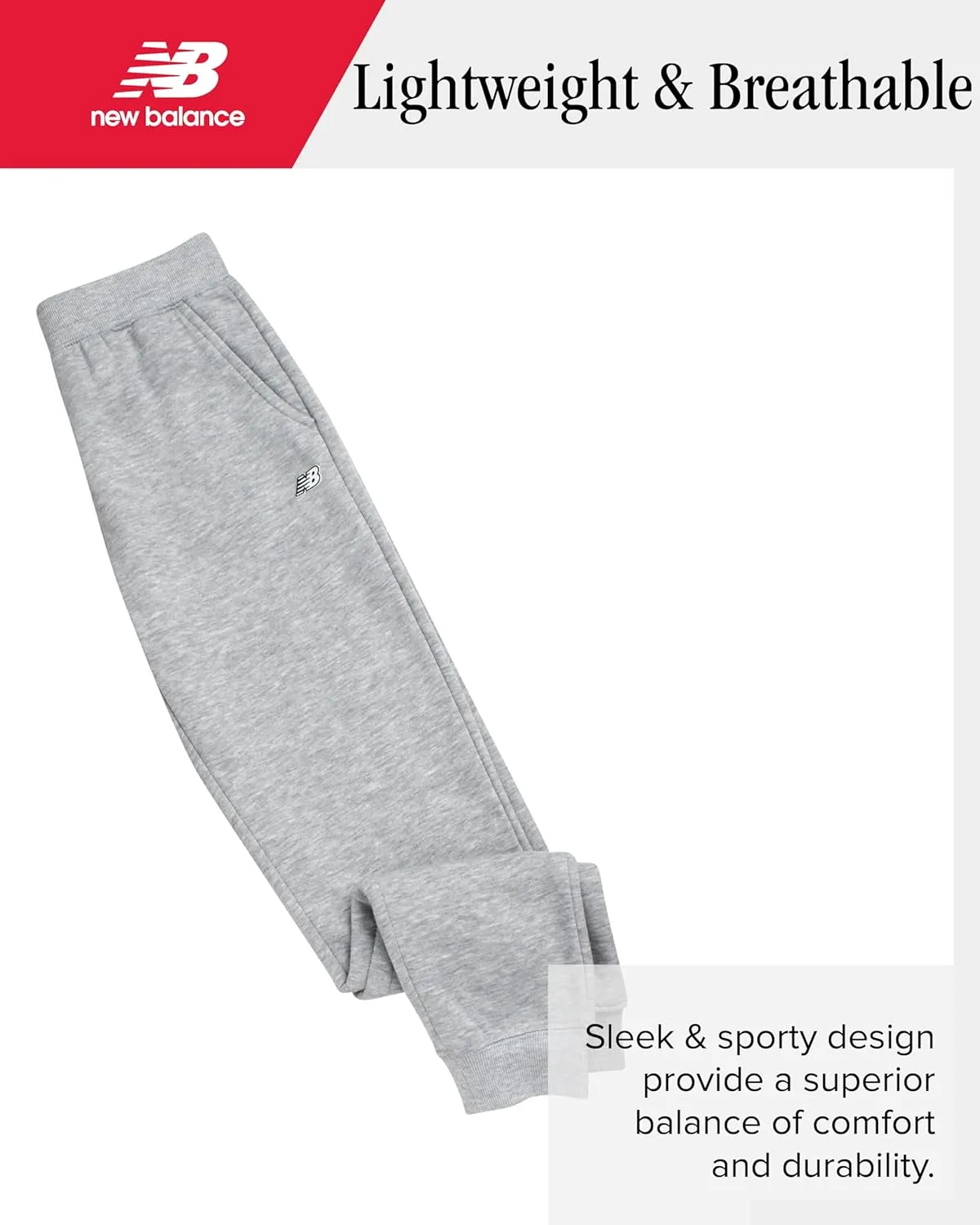New Balance Boys Sweatpants - Lightweight Fleece Boys Athletic Pants with Pockets and Adjustable Waistband (Sizes: 8-20)