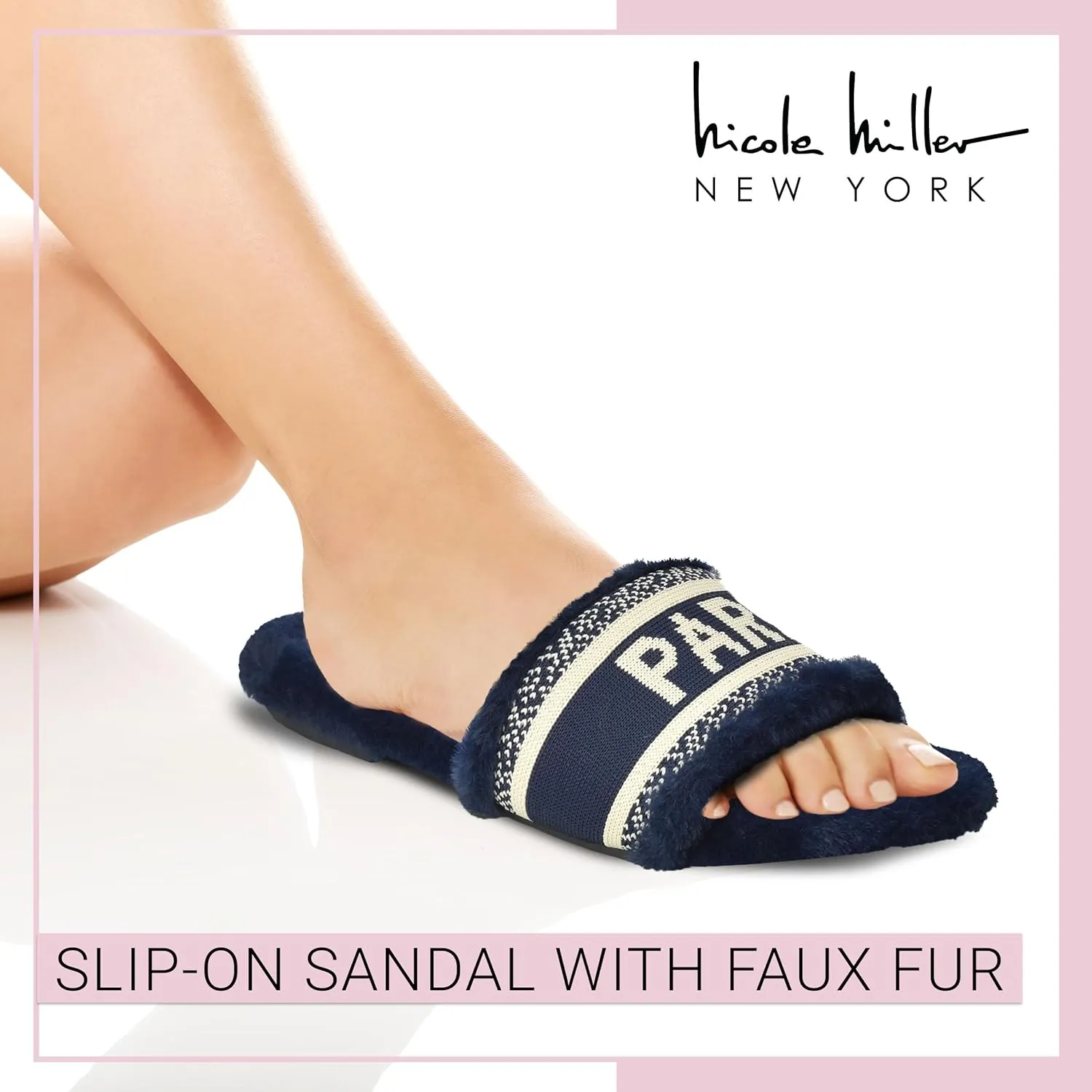 Nicole Miller Paris Flat Slide Slippers for Women, Chic Faux Fur Lined Sandals - Fashionable Women's Slippers Perfect for Indoor & Outdoor Use - Stylish Gifts for Women