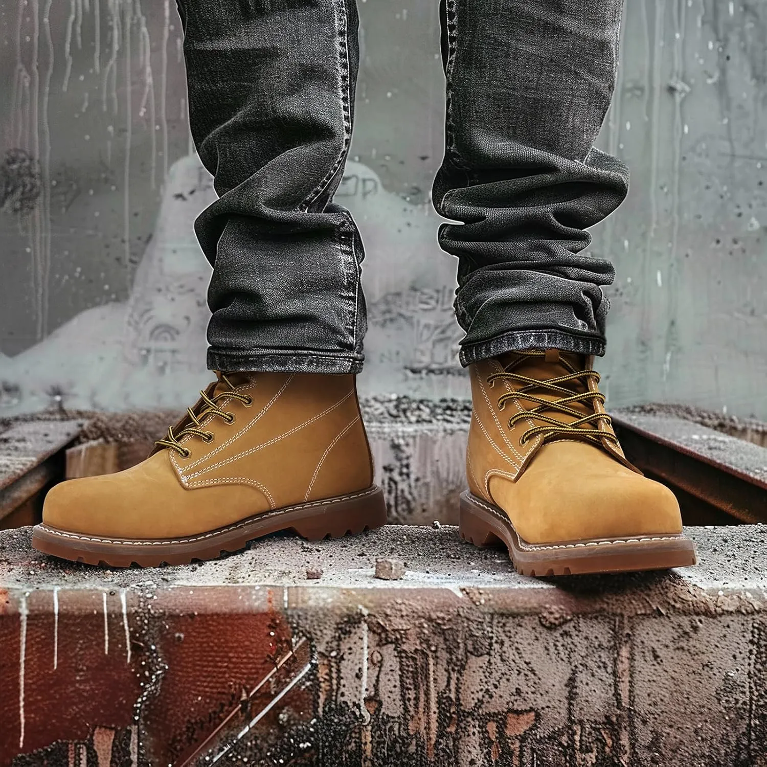 NINGO Steel Toe Work Boots for Men, Waterproof Comfortable Leather Industrial & Construction Boots, Oil & Slip Resistance Safety Shoes with EH Protection, for Outdoor Factories Warehouses Farms