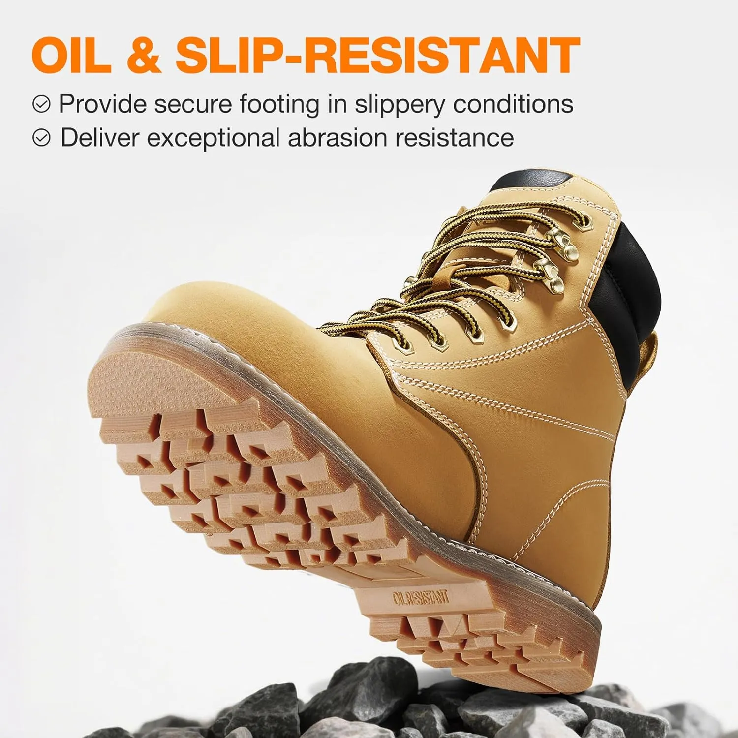 NINGO Steel Toe Work Boots for Men, Waterproof Comfortable Leather Industrial & Construction Boots, Oil & Slip Resistance Safety Shoes with EH Protection, for Outdoor Factories Warehouses Farms
