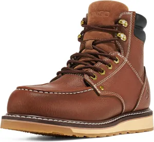 NINGO Steel/Soft Toe Work Boots for Men, 6 Inch Waterproof Mens Wedge Moc Toe Boots, Full-Grain Leather, Oil and Slip-Resistant Safety Boots, EH Protection,Work Boots for Construction, Industrial