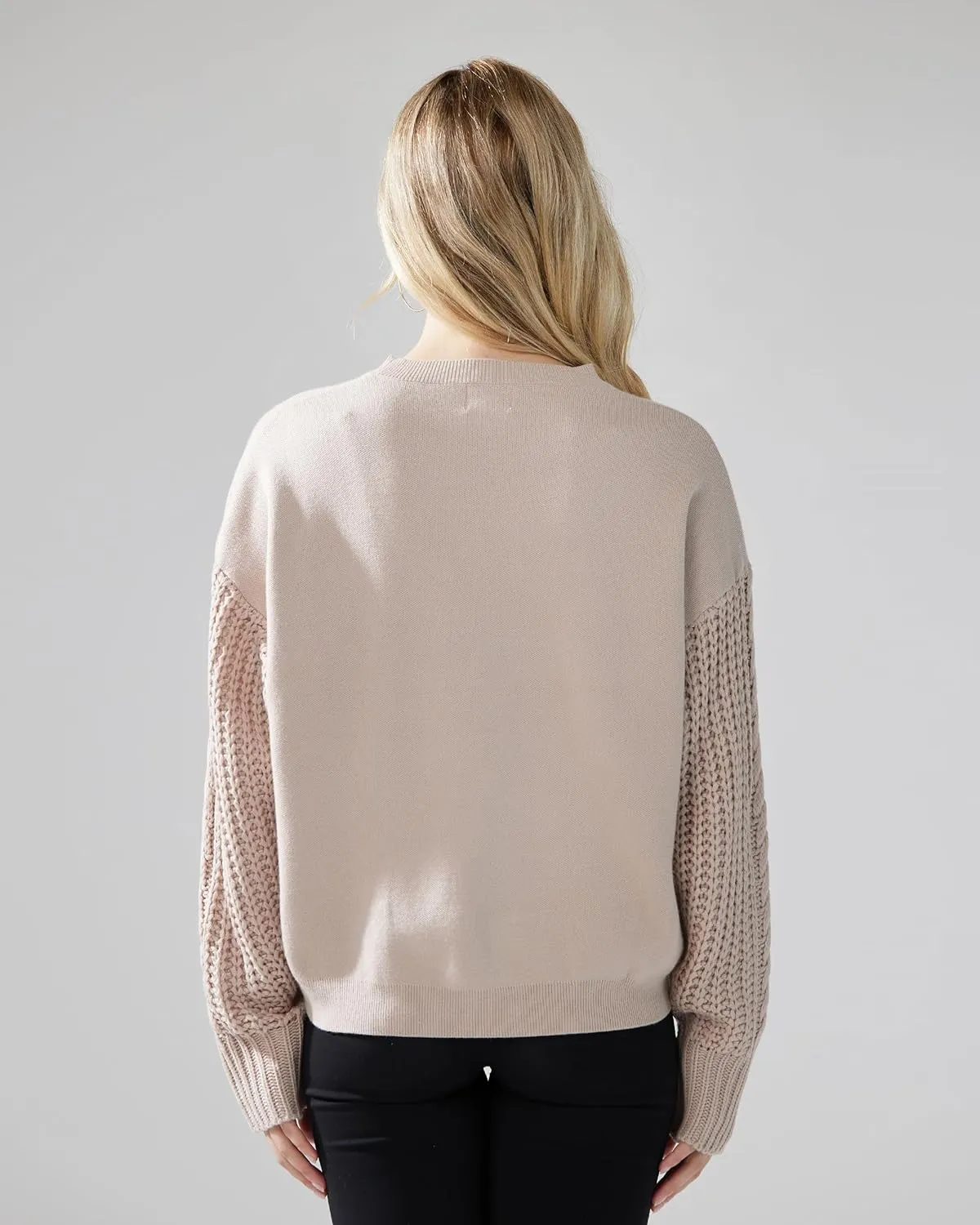 noflik Women's Soft Touch Crew Neck Long Cable Knit Sleeve Sweater Top