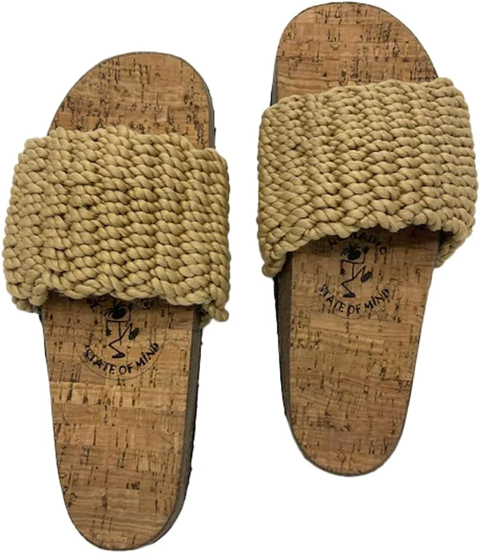 Nomadic State of Mind Cork Footbed Slide Sandals, Arch Support Slip-Ons, Lightweight Handmade Sustainable Rope Shoes, Men Women Unisex (Camel)
