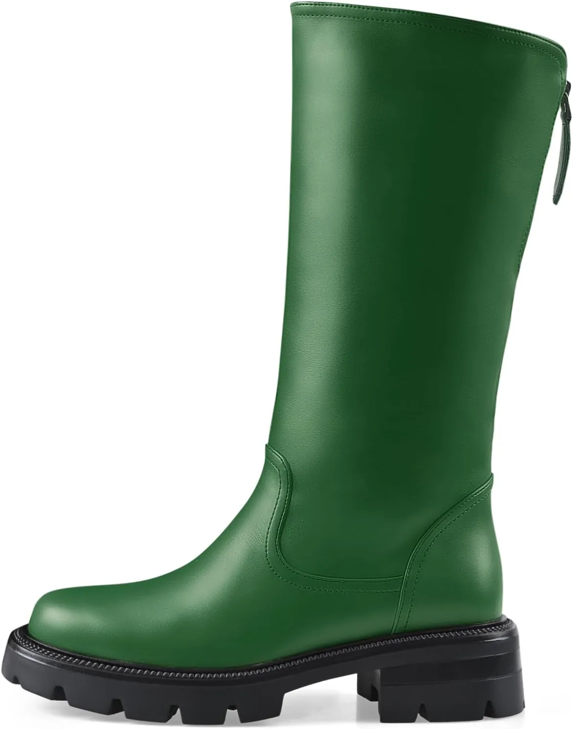 Oh Mispares Lug Sole Mid-calf High Boots for Women Extra Wide Calf Chunky Round Toe Knee High Chic Riding Boots Zipper Adjustable Calf Fashion Boots 2 Inches