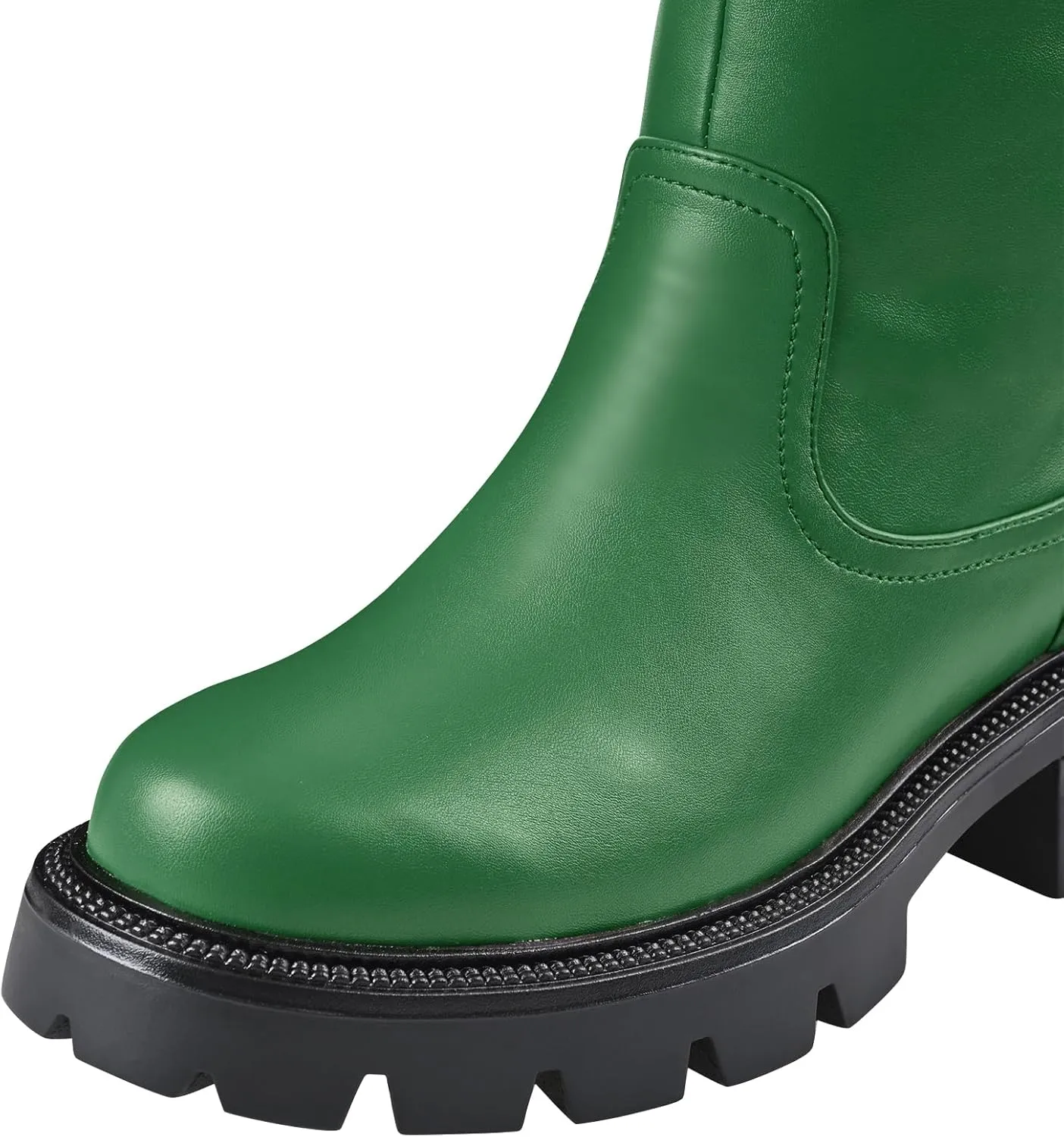 Oh Mispares Lug Sole Mid-calf High Boots for Women Extra Wide Calf Chunky Round Toe Knee High Chic Riding Boots Zipper Adjustable Calf Fashion Boots 2 Inches