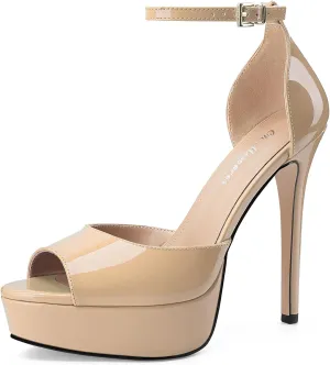 Oh Mispares Women's Stiletto High Heel Sandals Peep Toe Platform Ankle Strap Comfortable Heeled Fashion Sexy Gold Dress Heels for Wedding Evening Party Prom