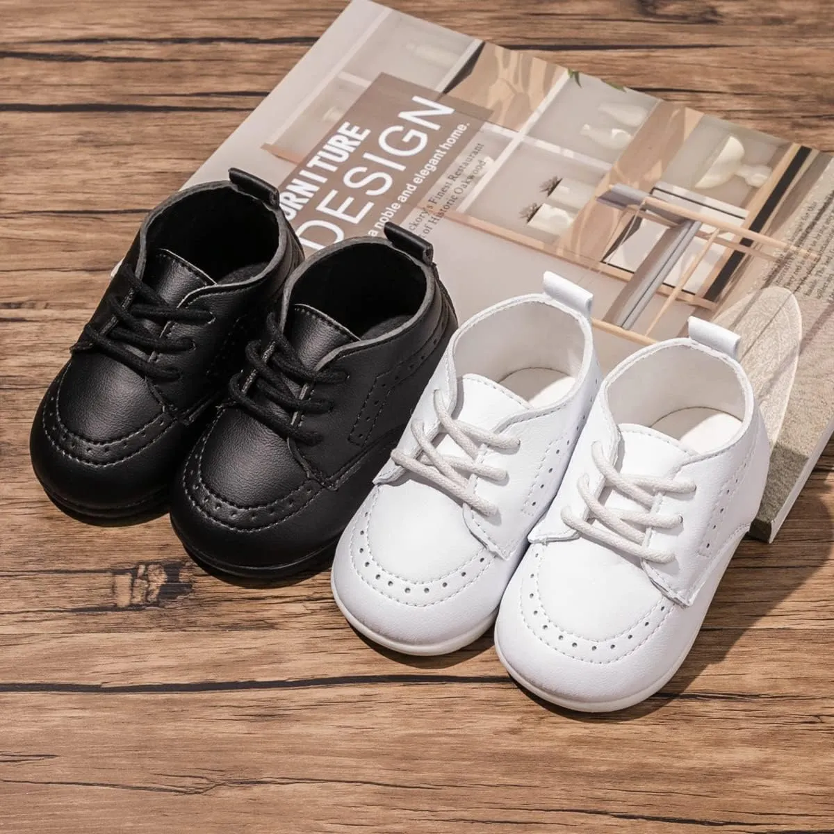 ohsofy Infant Baby Boy Oxford Shoes PU Leather Loafers Rubber and Soft Sole Wedding Dress Shoes Toddler Girl Baby Walking Shoes