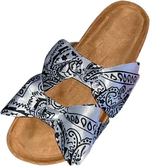 oiangi Bow Flat Sandals for Women Summer Trendy Casual Print Double Strap Open Toe Slip-on Slippers Lightweight Comfortable Beach Shoes Flip Flops