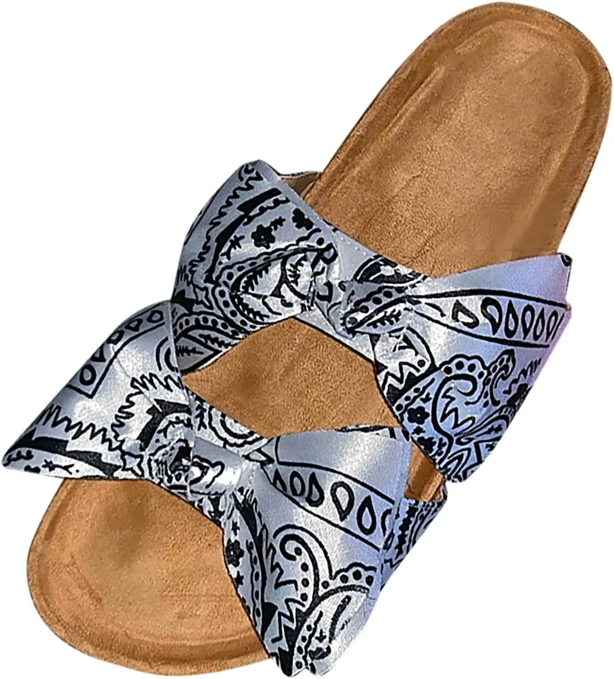 oiangi Bow Flat Sandals for Women Summer Trendy Casual Print Double Strap Open Toe Slip-on Slippers Lightweight Comfortable Beach Shoes Flip Flops