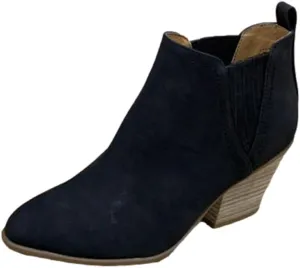oiangi Fall Boots for Women 2022 Trendy Suede Slip on V Cutout Round Toe Zipper Chunky Stacked Mid Heel Ankle Booties Solid Cute Comfy Ladies Casual Shoes