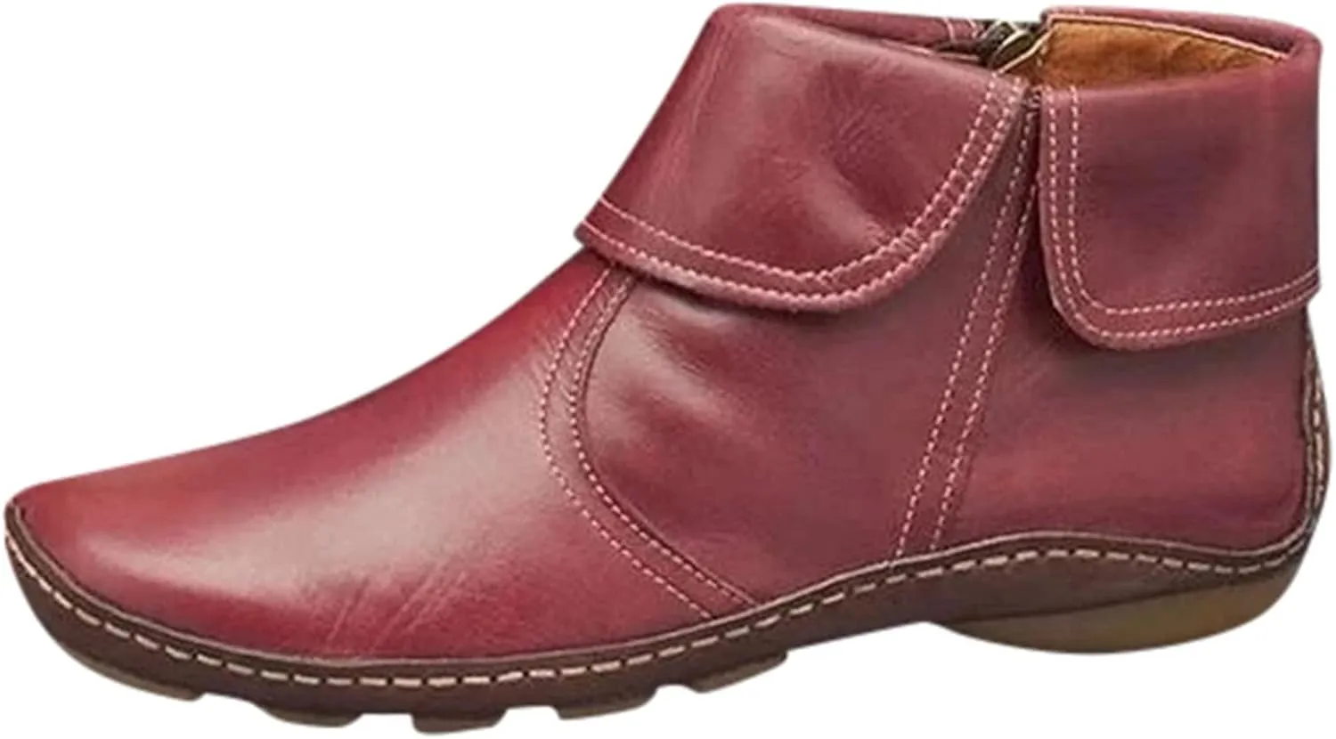 oiangi Flat Ankle Boots for Women Fahion Casual Solid Color Round Toe Quilted Zipper Non-Slip Leather Short Booties Comfy Lightweight Modern Boots Shoes