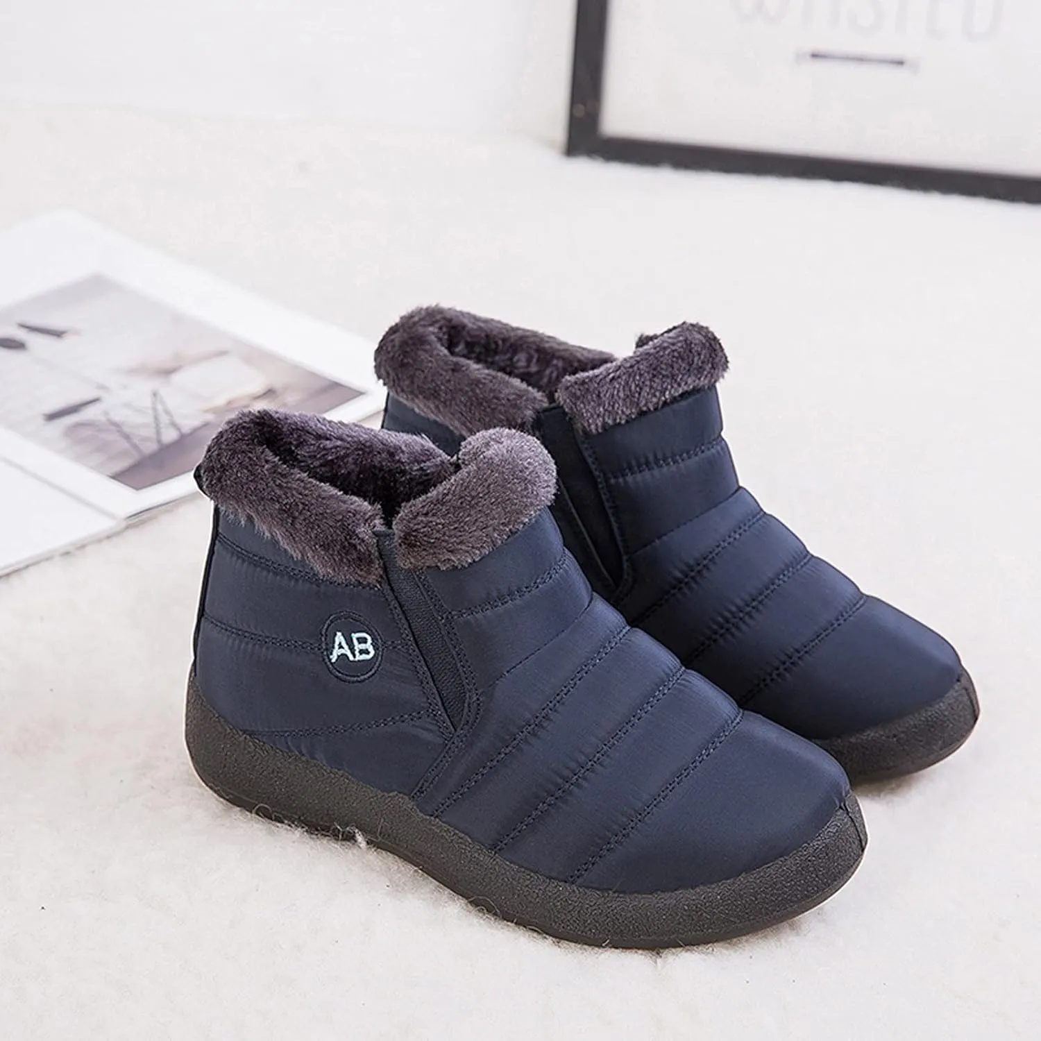 oiangi Platform Snow Boots for Women Waterproof Fashion Quilted Keep Warm Round Toe Slip-on Flats Booties Winter Soft Comfortable Outdoor Casual Shoes