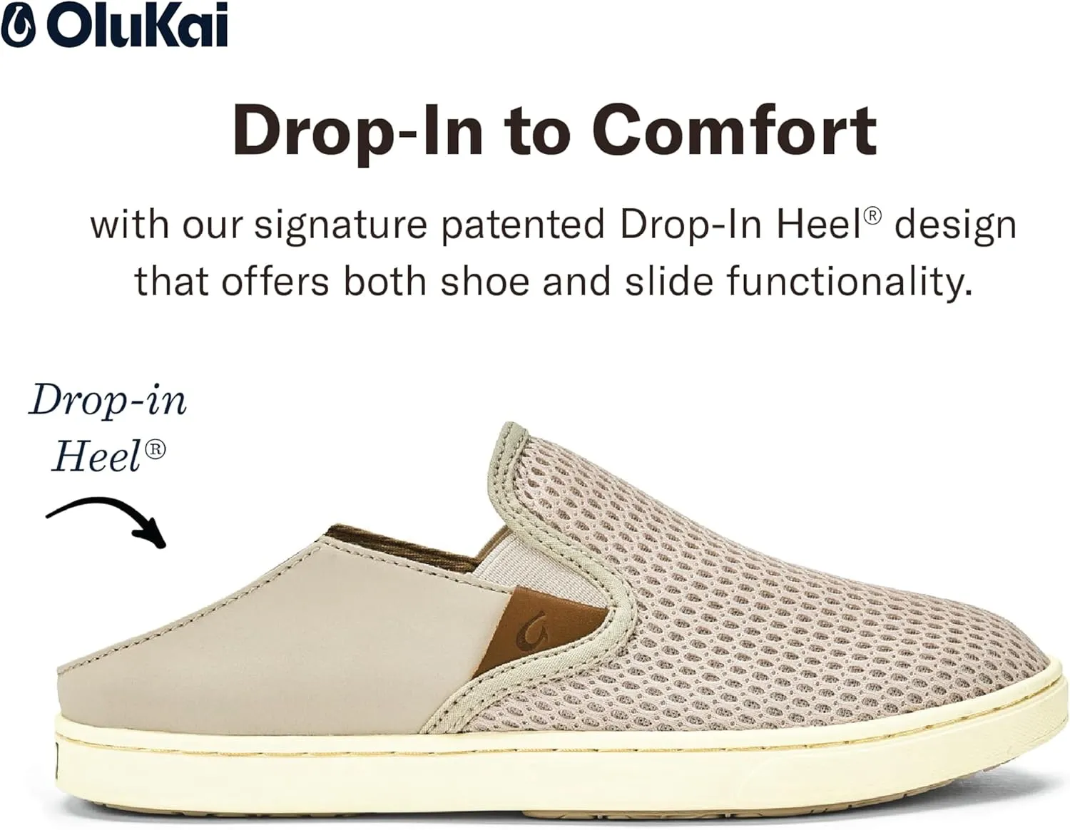 OLUKAI Pehuea Women's Slip On Sneakers, Casual Everyday Shoes with Easy On & Off Design, Breathable Mesh & Drop-in Heel, All-Day Comfort & Support