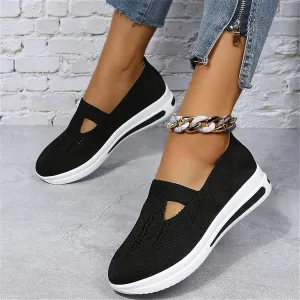 OMIREL Womens Mesh Breathable Closed Toe Sandals Wedge Flip Flops Summer Slip-On Walking Shoes with Arch Support Stretch Knit Sandals Casual Sport Sandals,Black,US6/EU36