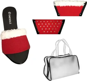 Onesole Chic Heel Holiday Kit, 3.5 Inch wedge lightweight Shoes, Interchangeable Santa Furry holiday and Solid red neoprene comfy Tops, women's wedge Sandals, As Seen on Shark Tank (Size 11)