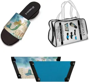 Onesole Mermaid Realm Black leisure Travel Kit, low Black wedge sole, Interchangeable Mermaid Realm and Turquoise Tops, Tops for women's wedge Sandals, (Size 6)