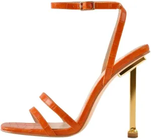 onlymaker Women's Fashion Square Toe Ankle Sandals Cross Buckle Strap Sexy Open-back Golden Stiletto High Heel Sandals