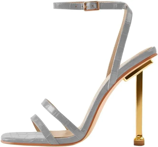 onlymaker Women's Fashion Square Toe Ankle Sandals Cross Buckle Strap Sexy Open-back Golden Stiletto High Heel Sandals