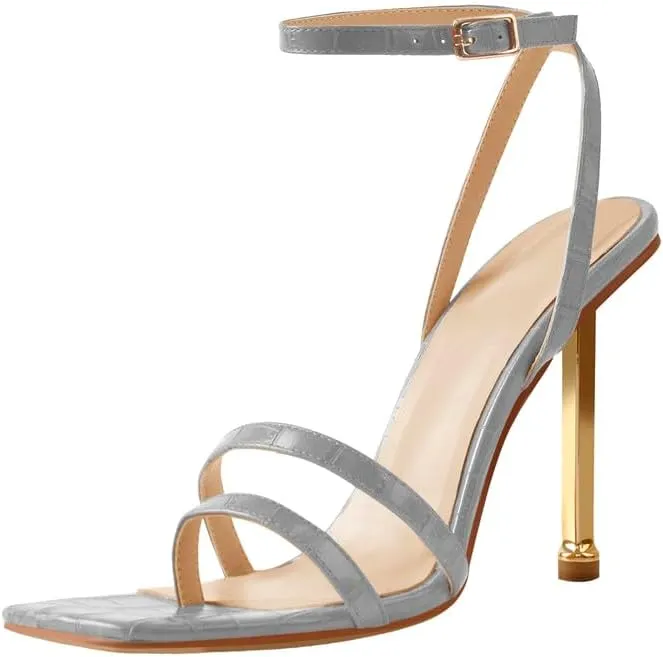 onlymaker Women's Fashion Square Toe Ankle Sandals Cross Buckle Strap Sexy Open-back Golden Stiletto High Heel Sandals