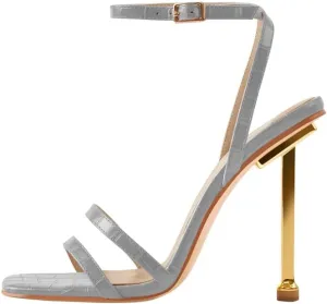 onlymaker Women's Fashion Square Toe Ankle Sandals Cross Buckle Strap Sexy Open-back Golden Stiletto High Heel Sandals