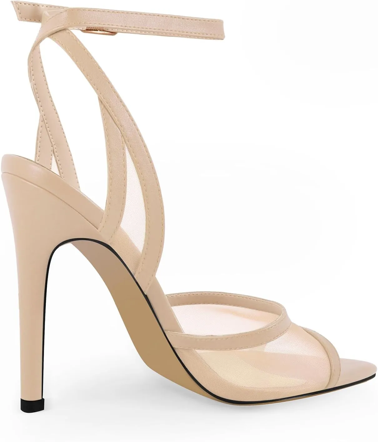 onlymaker Women's Sexy Peep Toe Fishnet Mesh Ankle Sandals Point Toe Cross Buckle Strappy Open-back Stiletto High Heel Sandals