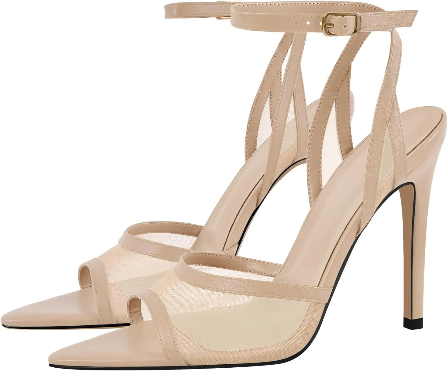 onlymaker Women's Sexy Peep Toe Fishnet Mesh Ankle Sandals Point Toe Cross Buckle Strappy Open-back Stiletto High Heel Sandals