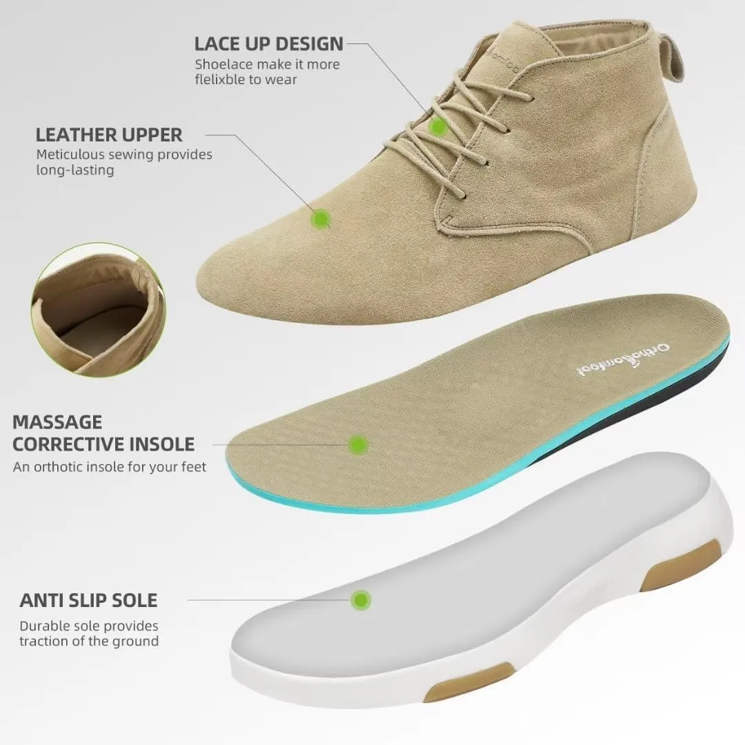 OrthoComfoot Men's Orthopedic Ankle Boots Walking Shoes: Arch Support Leather Dress Oxfords for Plantar Fasciitis, Comfortable Orthotic Fashion Sneakers for Foot Heel Pain Relief