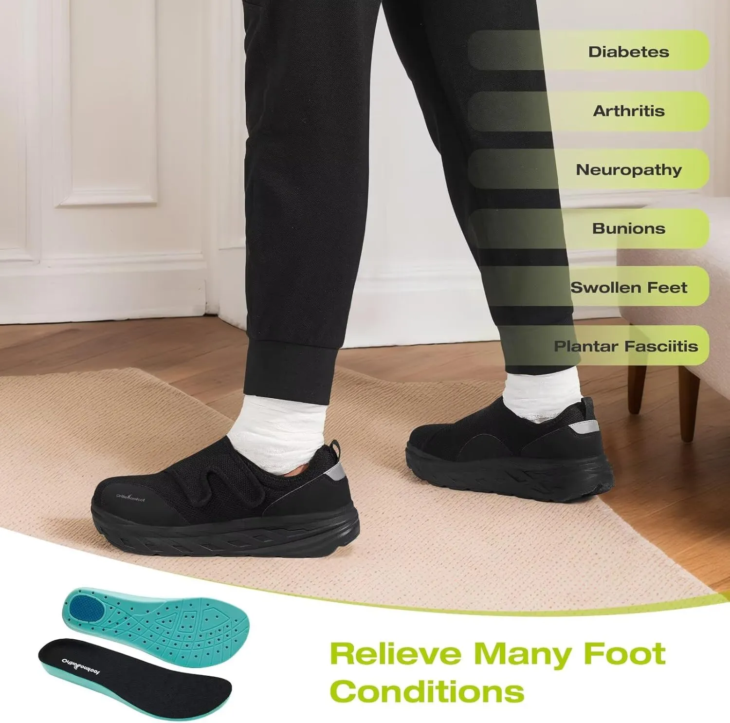 OrthoComfoot Men's Orthopedic Diabetic Extra Wide Walking Shoes: Adjustable Arch Support Plantar Fasciitis Slip-On for Swollen Feet, Comfortable Orthotic Easy Top Loafers for Foot and Heel Pain
